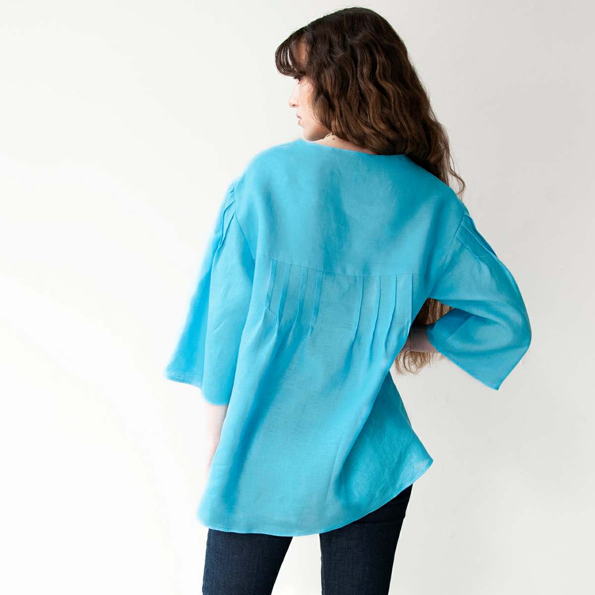 Women's 100% Linen Shirt Style JOANIE Turquoise - Made in Ireland