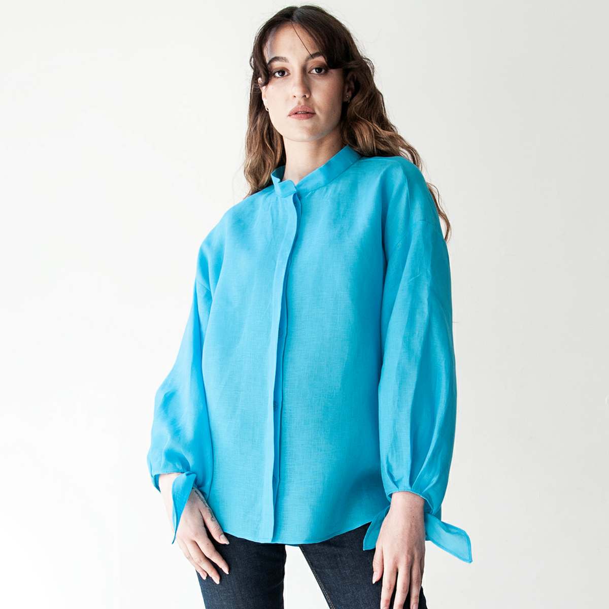 Women's 100% Linen Shirt - MAEVE - Turquoise - Made in Ireland